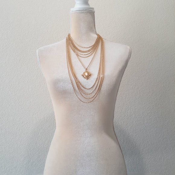 Vintage Monet 10 Strand Necklace with pendent signed